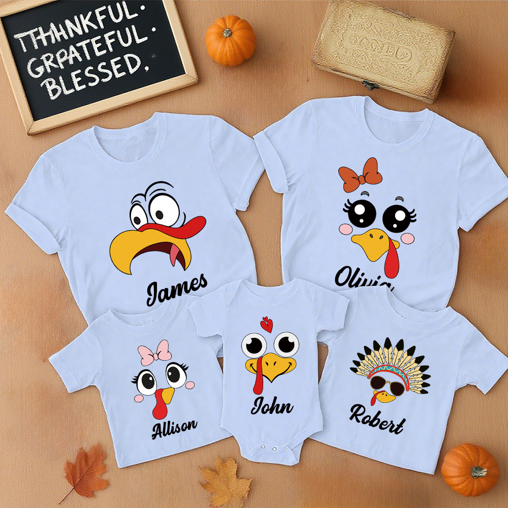 Personalized Funny Turkey Face Family Matching Shirt | CWThanks07