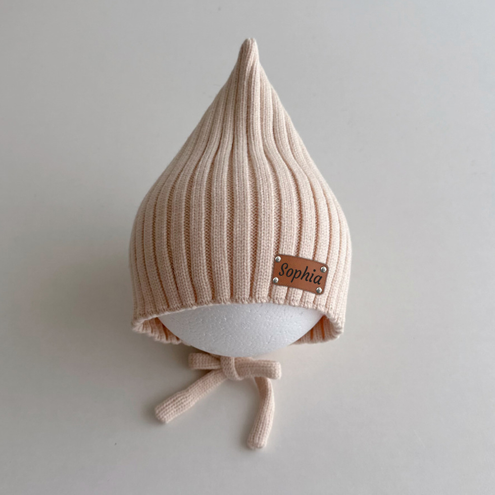 Personalized Leather Patch Knit Pixie Hats | HSKid58