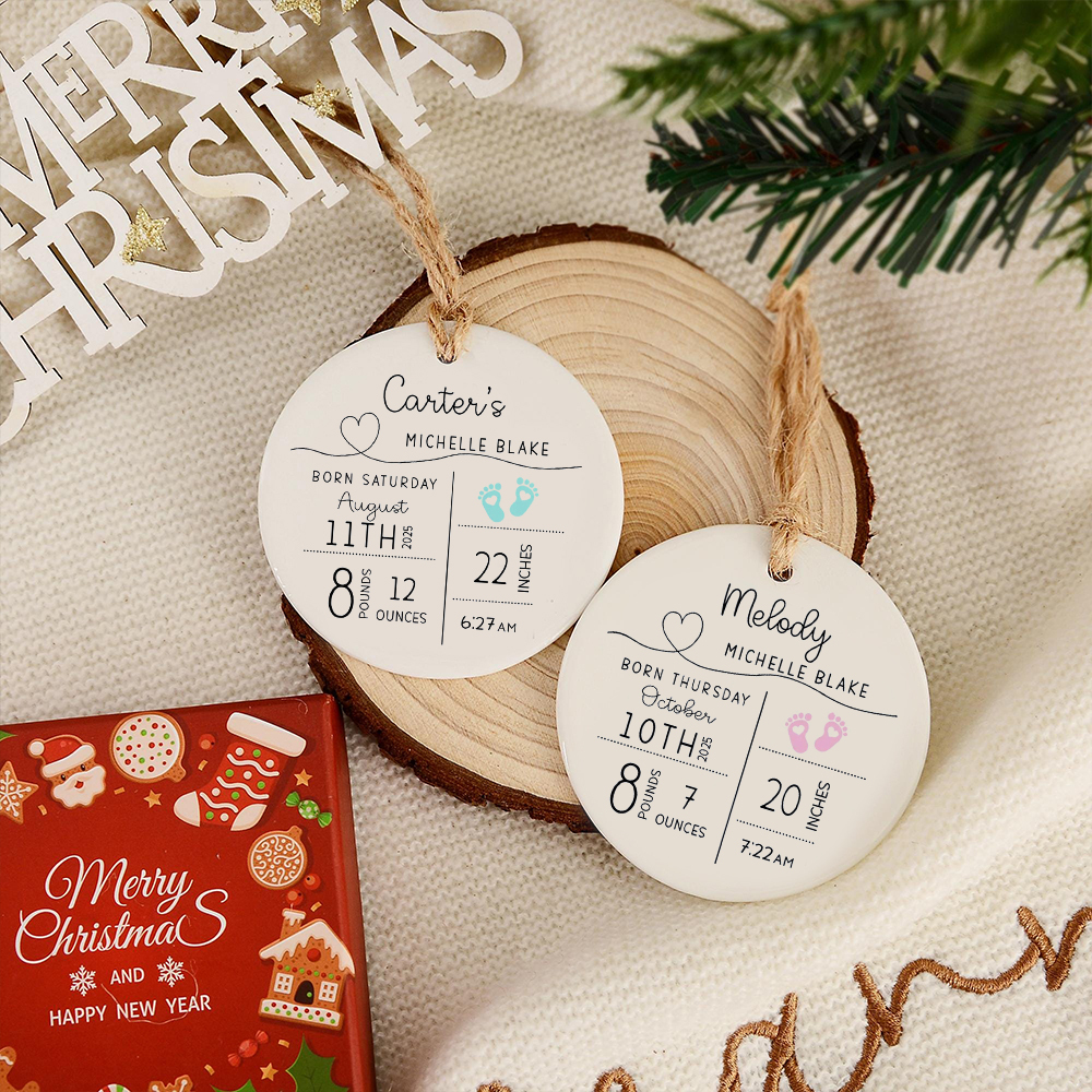 Personalized Baby Birth Stats Announcement Ornament | CWBaby298