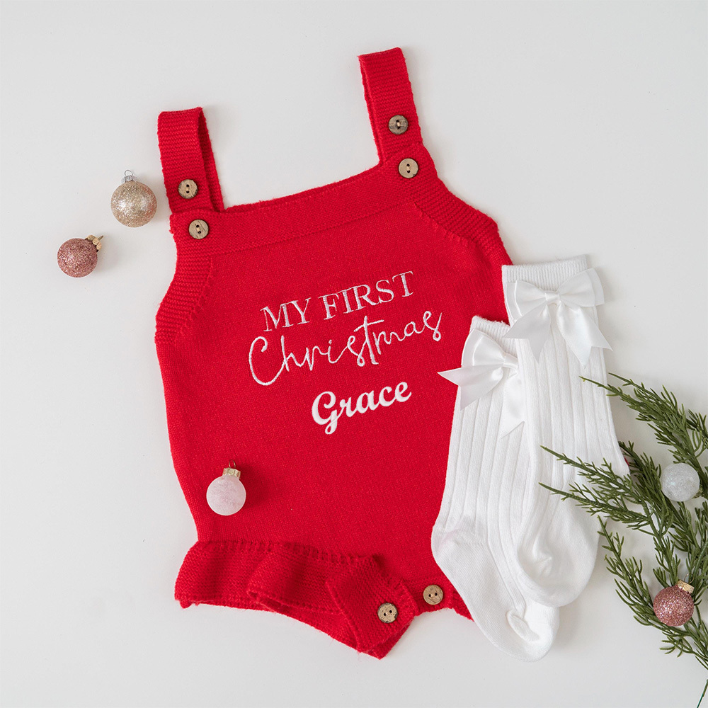 Personalized My First Christmas Baby Romper Set | MCGift137