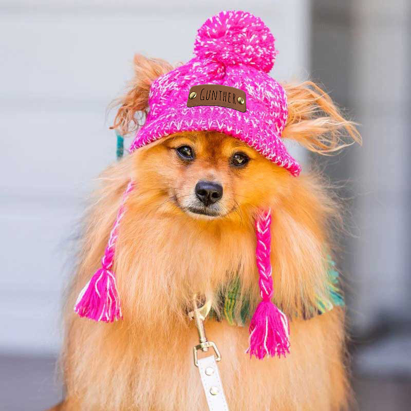 Personalized Pets Leather Patch Knitted Hat | BKPet215