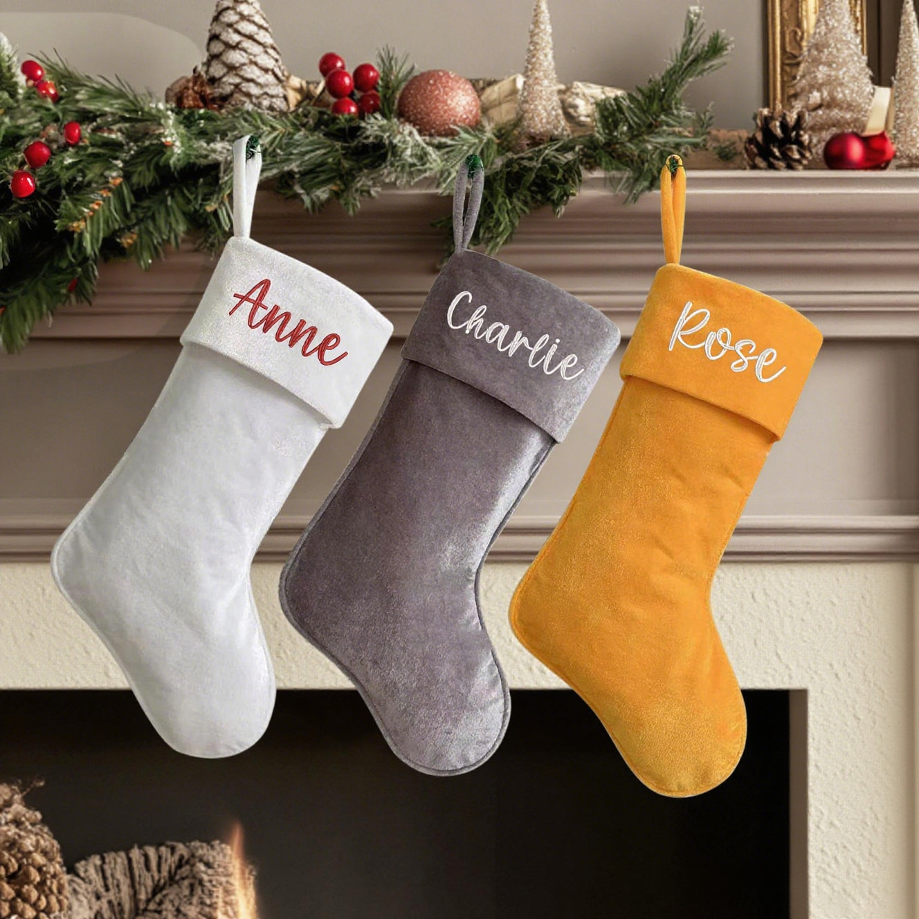 Personalized Velvet Christmas Stocking with Family Name | MCGift145