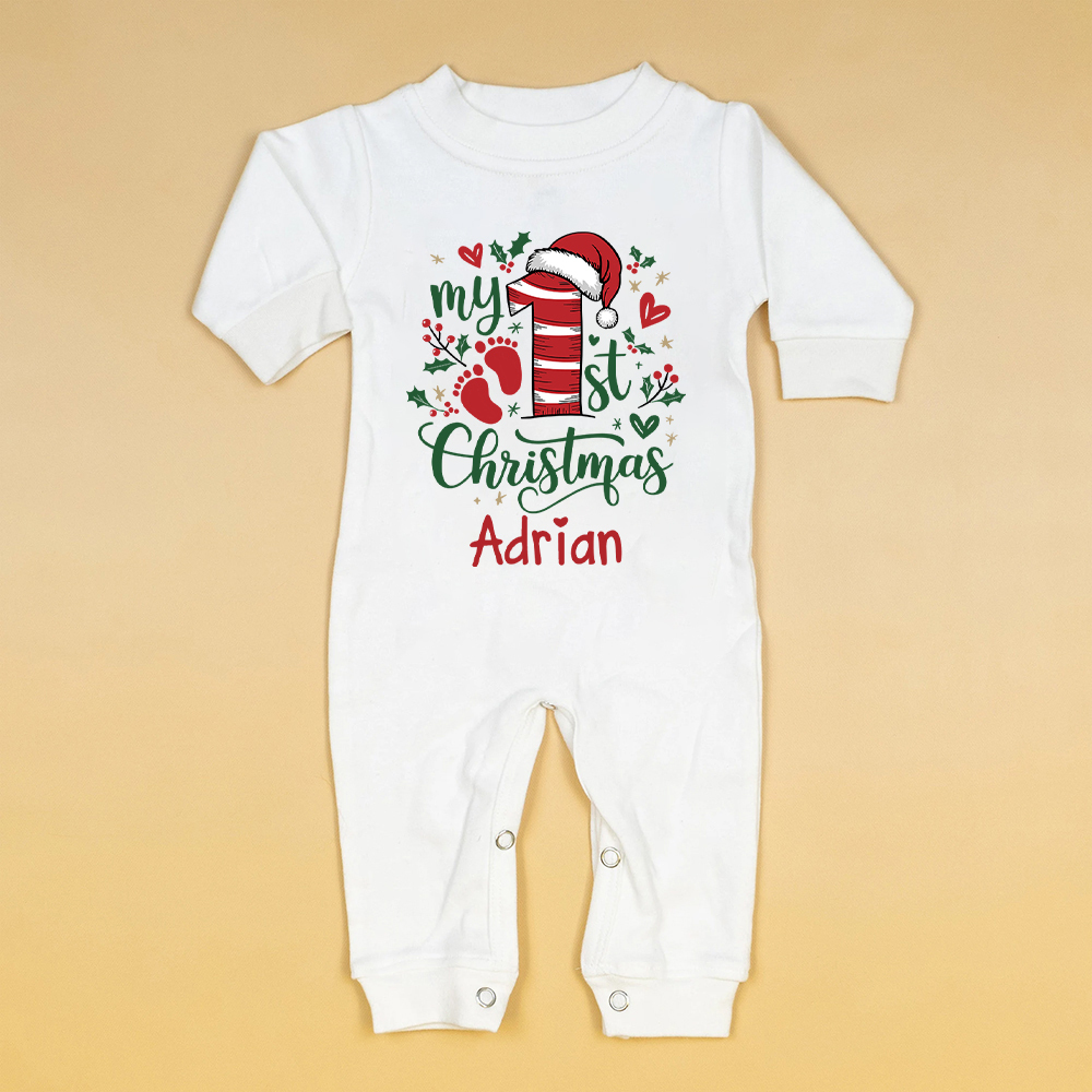 Personalized Baby 1st Christmas Ropmer and Hat Set | MCGift130