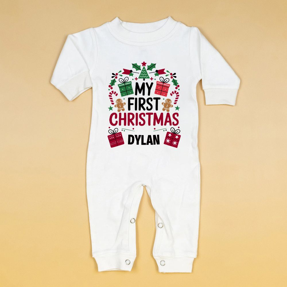 Personalized Baby 1st Christmas Ropmer and Hat Set | MCGift131