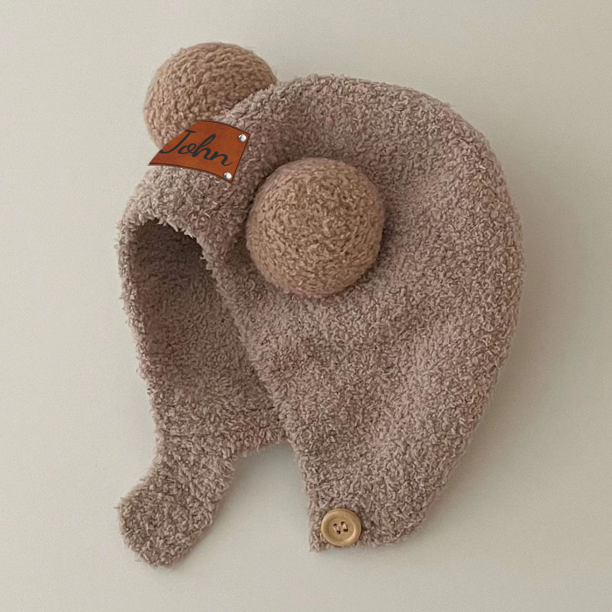 Personalized Leather Patch Cuddle Cub Knit Cap | HSKid60