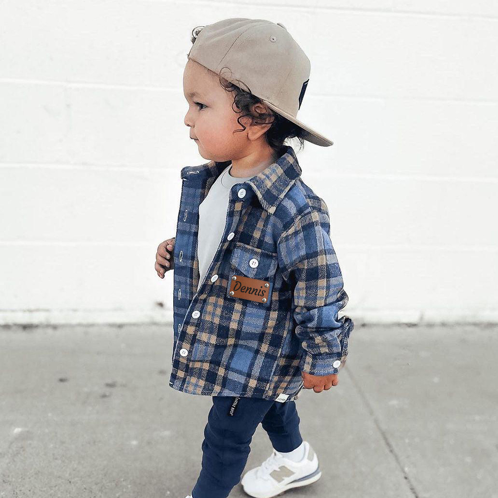 Personalized Leather Patch Kids Flannel Jacket | inJacket15