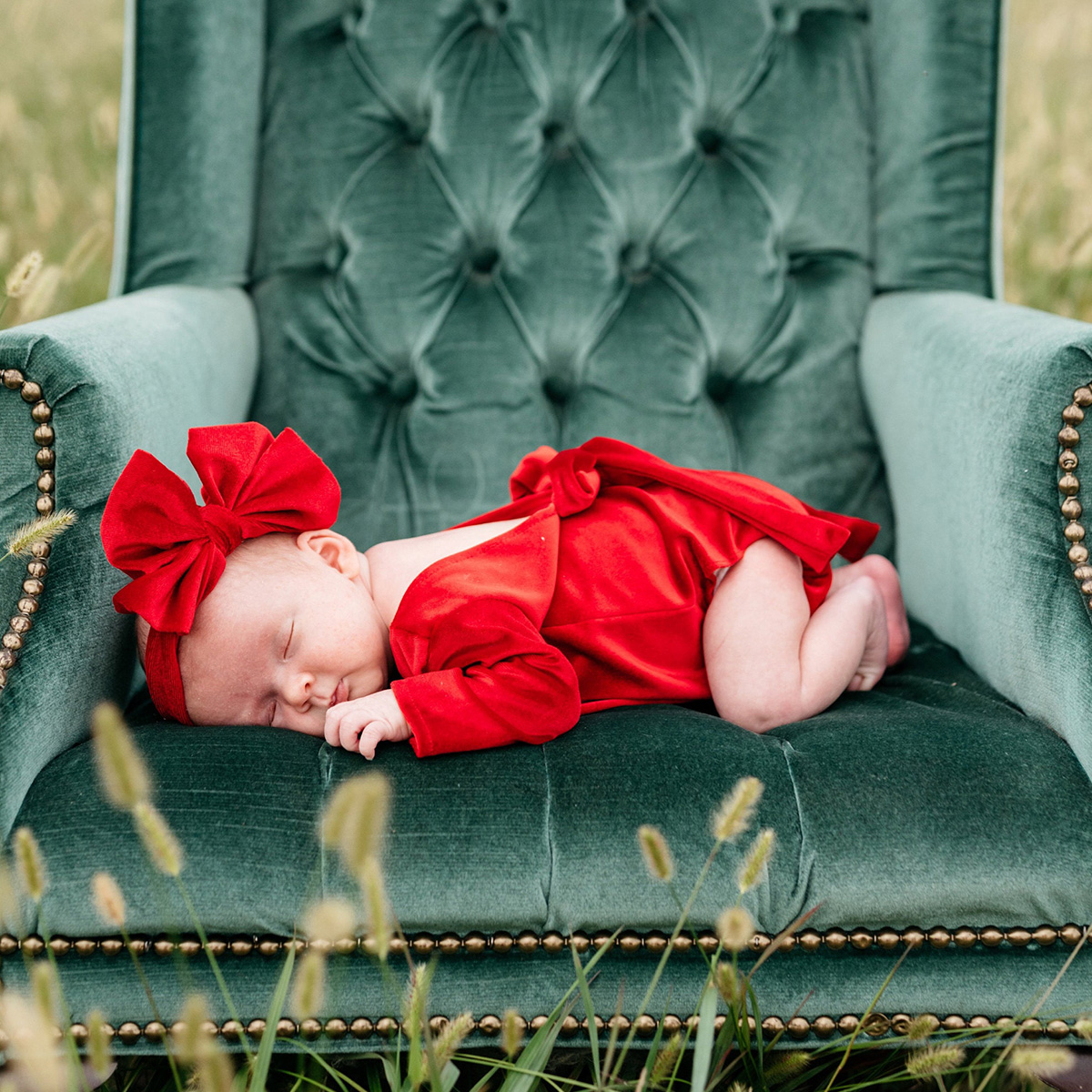 Personalized Newborn Girl Christmas Red Velvet Photo Outfit | MCGift151