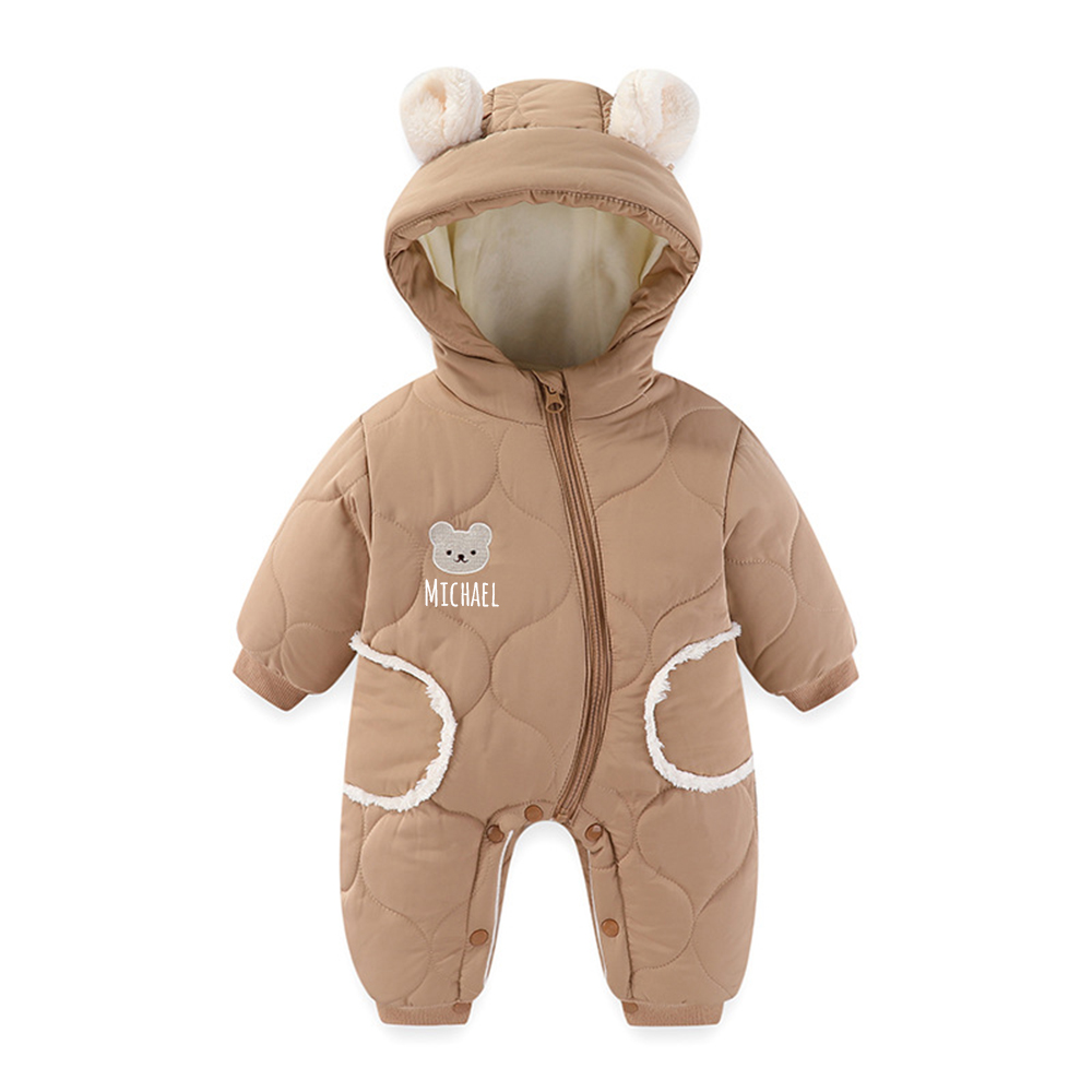 Personalized Long Sleeve Winter Hooded Puffer Romper | CWBaby308