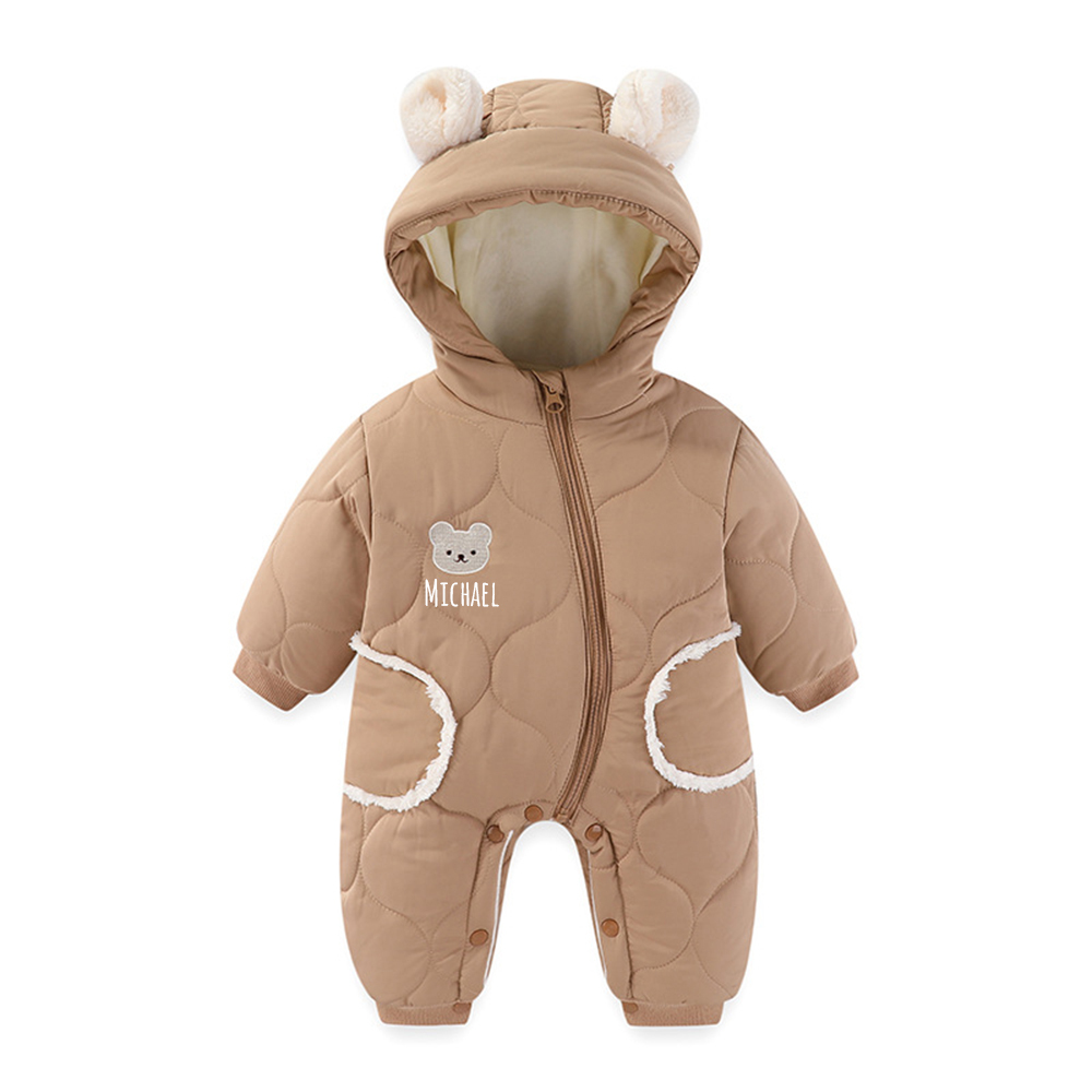 Personalized Long Sleeve Winter Hooded Puffer Romper | CWBaby308