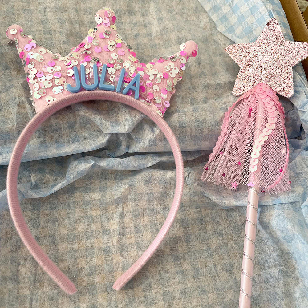 Personalized Girls Party Tiara Headband and Fairy Wand Set | CWToy151