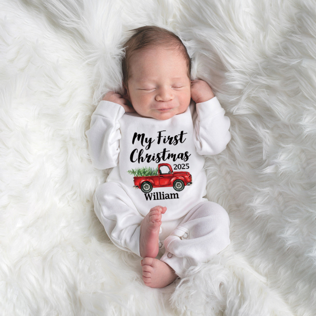 Personalized Baby 1st Christmas Ropmer and Hat Set | MCGift162