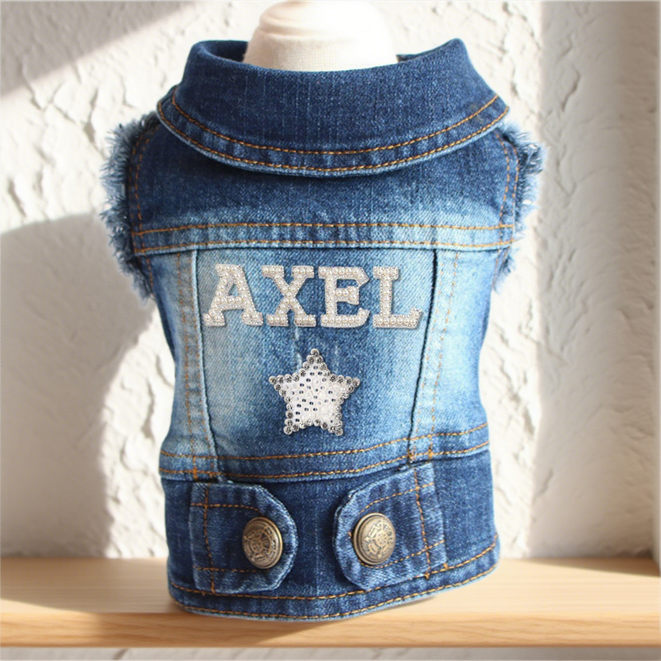 Personalized Handmade Pearl Patch Pets Denim Jacket | BKPet219