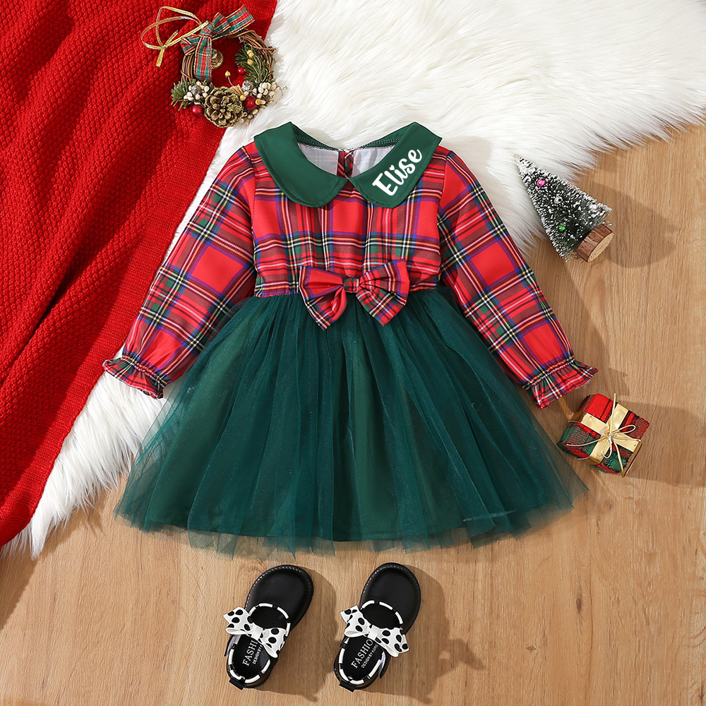 Personalized Christmas Baby Girl Checked Tutu Dress | MCGift156