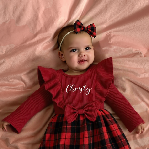 Personalized Checkered Red Christmas Outfit Dress | MCGift166