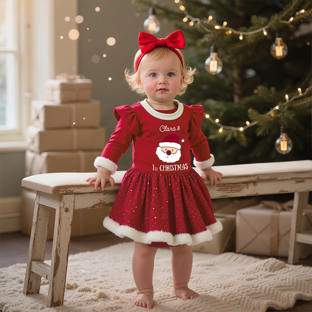 Personalized Baby Girl Christmas Tutu Romper with Bow | MCGift155