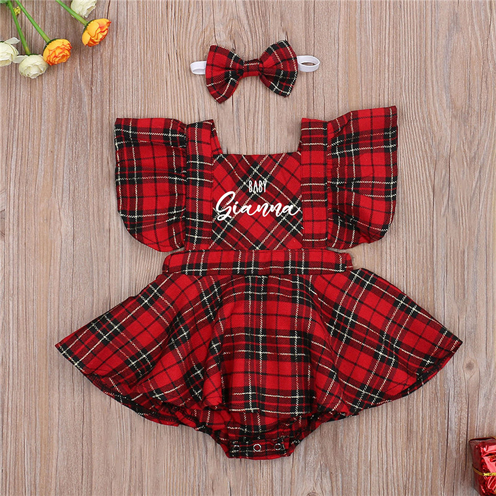 Personalized Christmas Baby Girl Plaid Dress Set | MCGift167