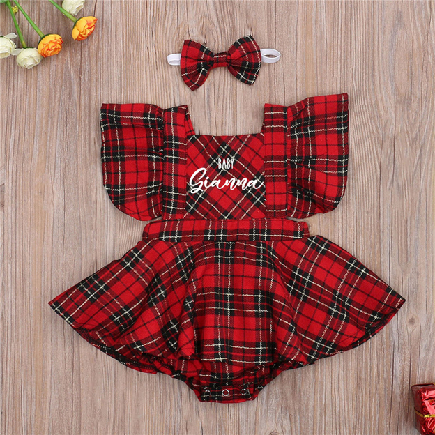 Personalized Christmas Baby Girl Plaid Dress Set | MCGift167