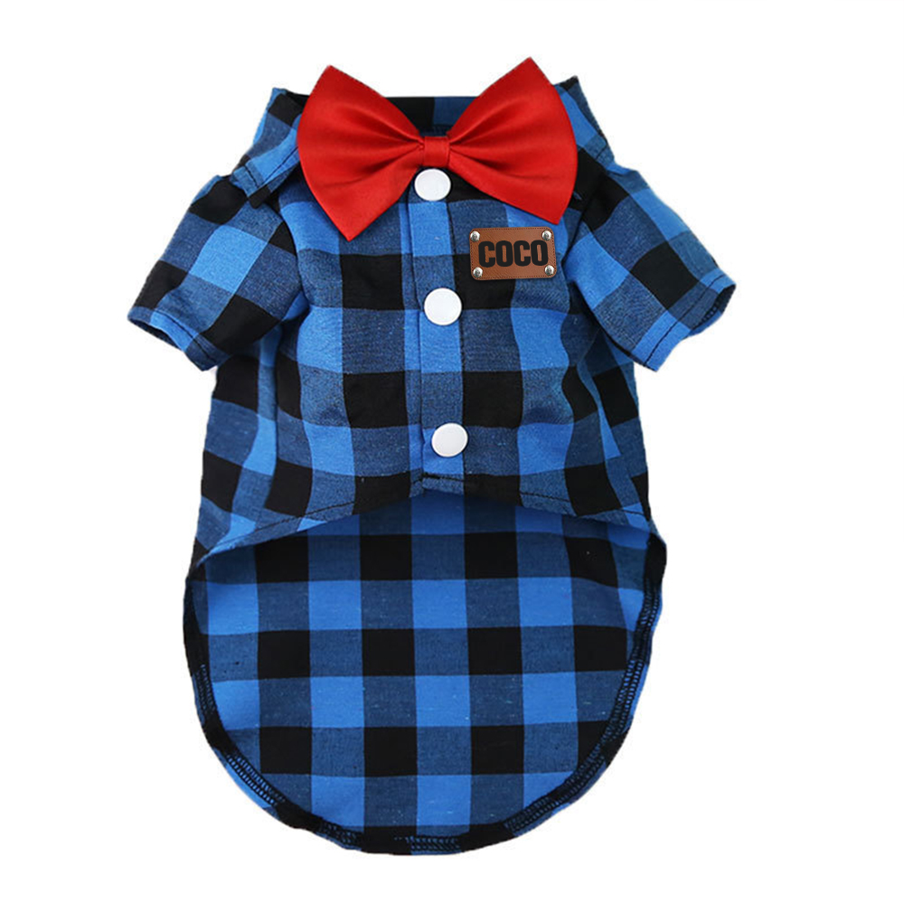 Personalized Pet Leather Patch Grid Patterned Necktie Shirt | BKPet224