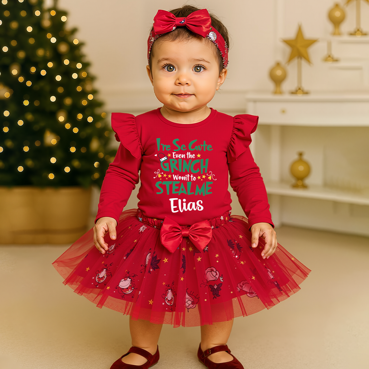Personalized Baby Girl Christmas Tutu Romper with Bow | MCGift171