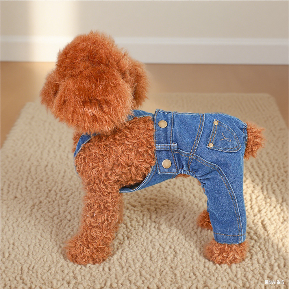 Personalized Leather Patch Pets Classic Denim Dungarees | BKPet228