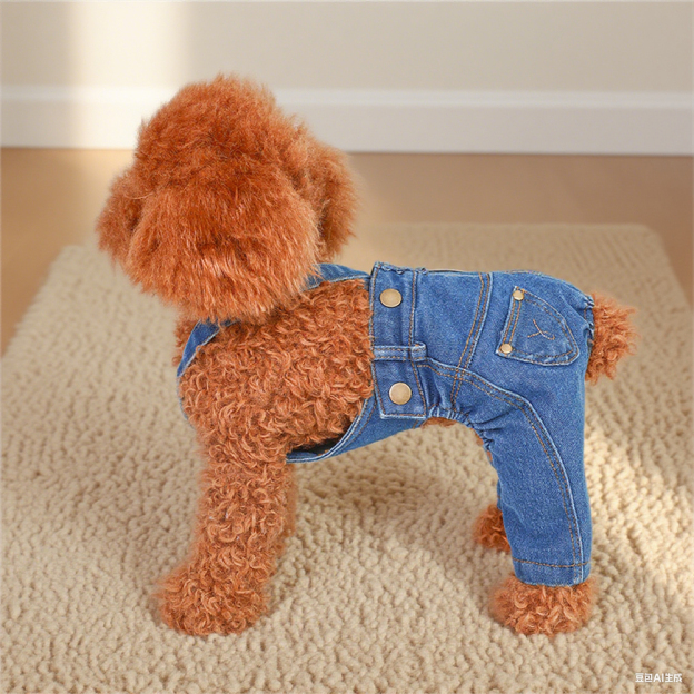 Personalized Leather Patch Pets Classic Denim Dungarees | BKPet228
