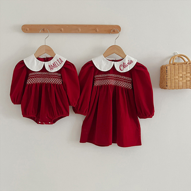 Personalized Baby Girl Plaid Long Sleeve Dress | CWBaby310