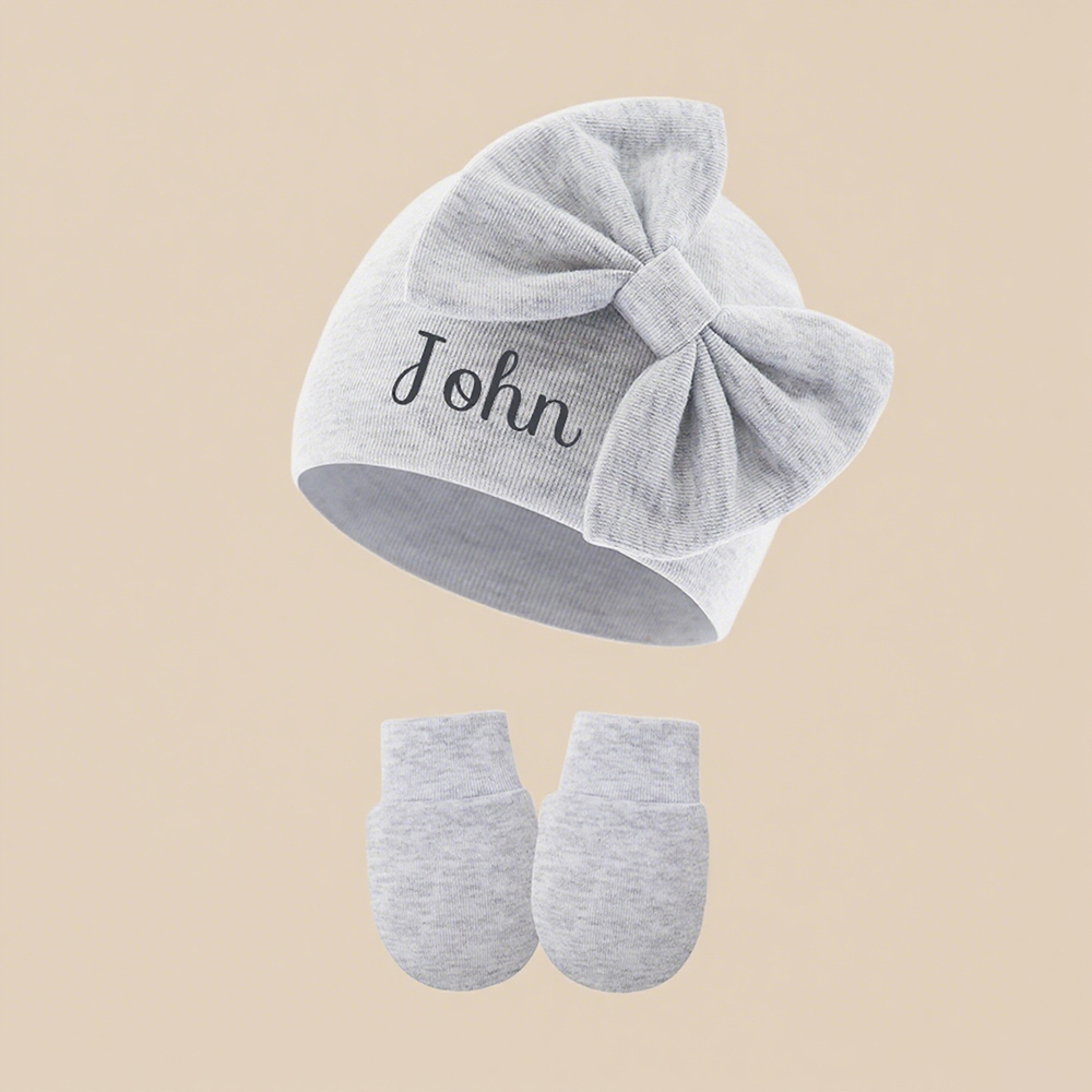 Personalized Newborn Coming Home Bow Beanie And Gloves Set | HSKid62