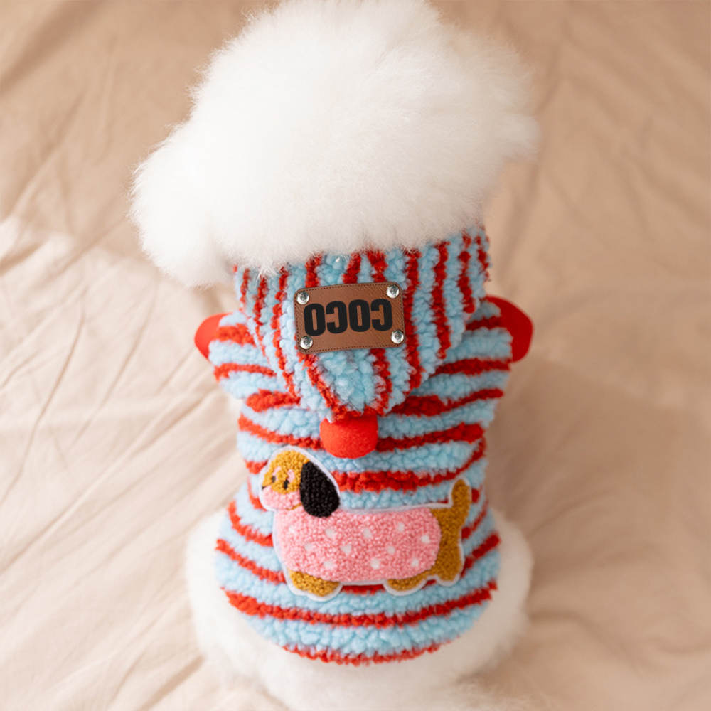Personalized Pet Leather Patch Sherpa Stripe Sweater | BKPet231