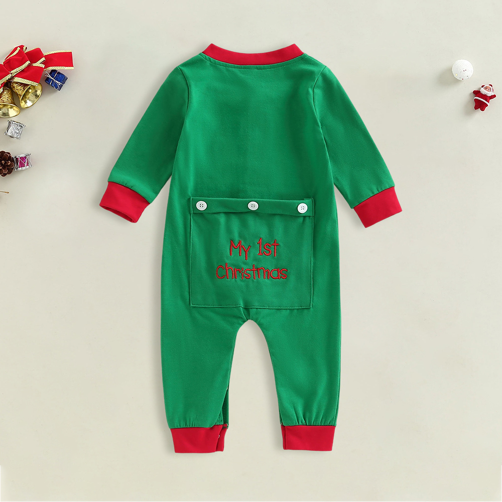 Personalized Embroidery My 1st Christmas Button Down Jumpsuit | MCGift175
