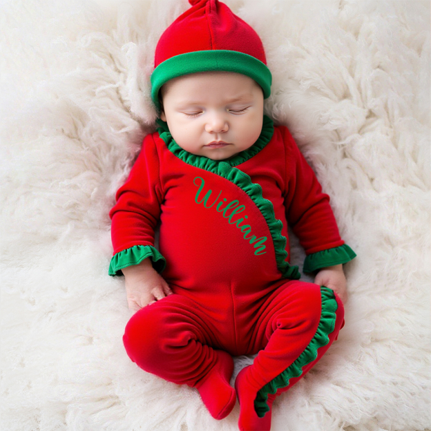 Personalized Newborn Christmas Velvet Ruffle Romper | MCGift176