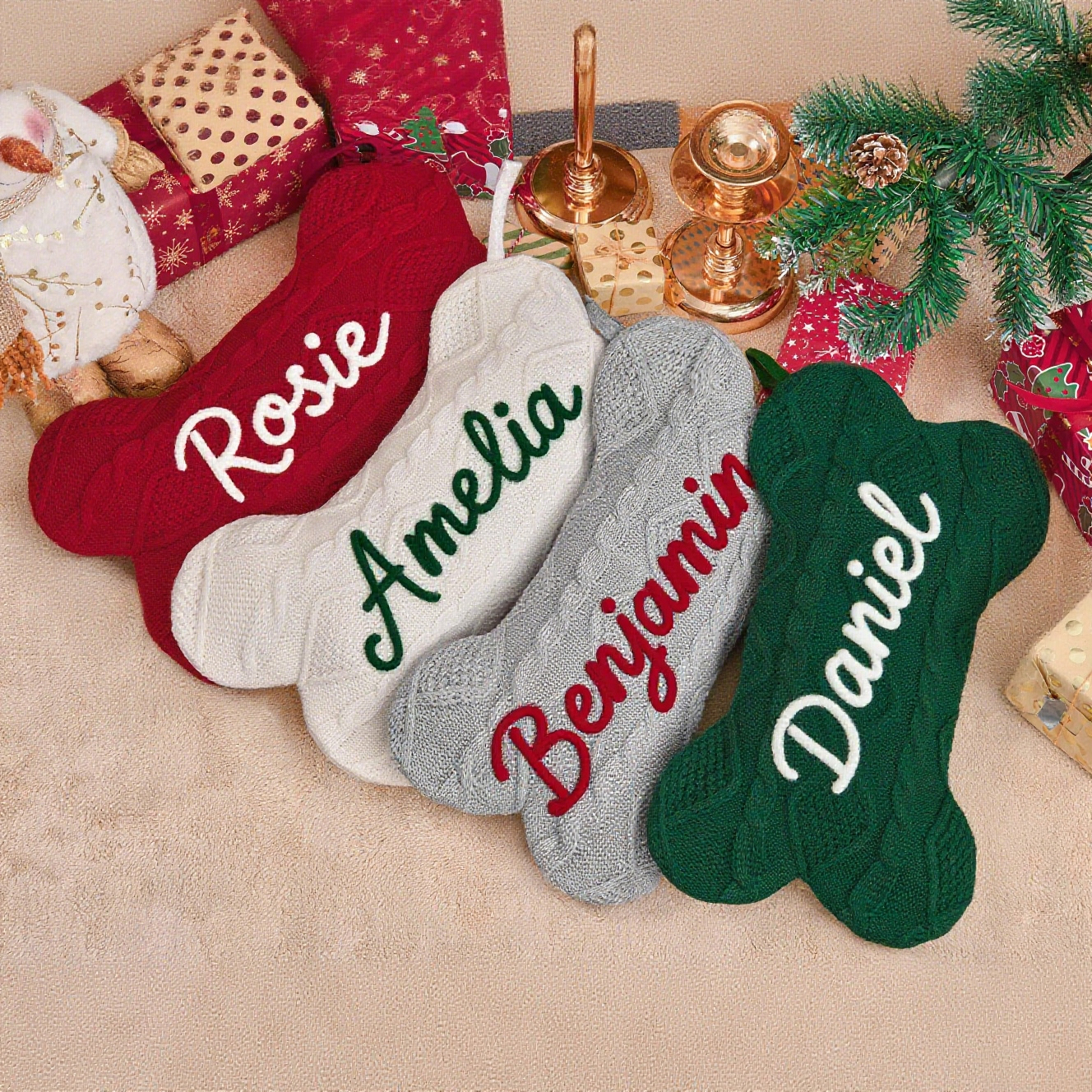 Personalized Hand-embroidery Dog Bone Christmas Stocking | MCGift177