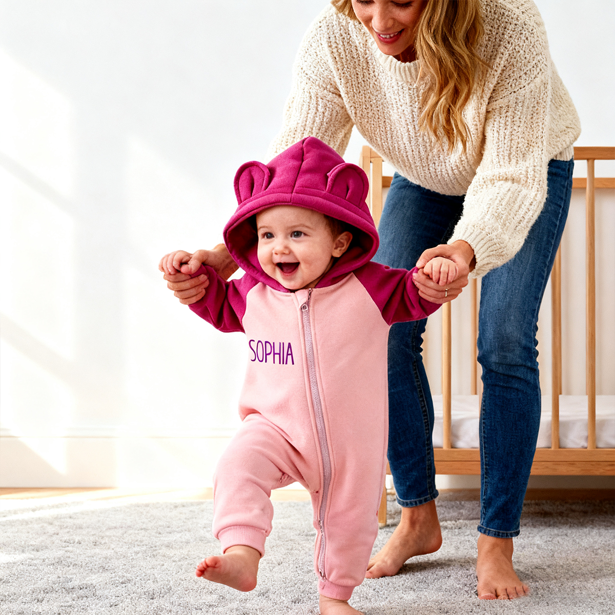 Personalized Baby Winter Cute Bear Warm Hood Romper | CWBaby323