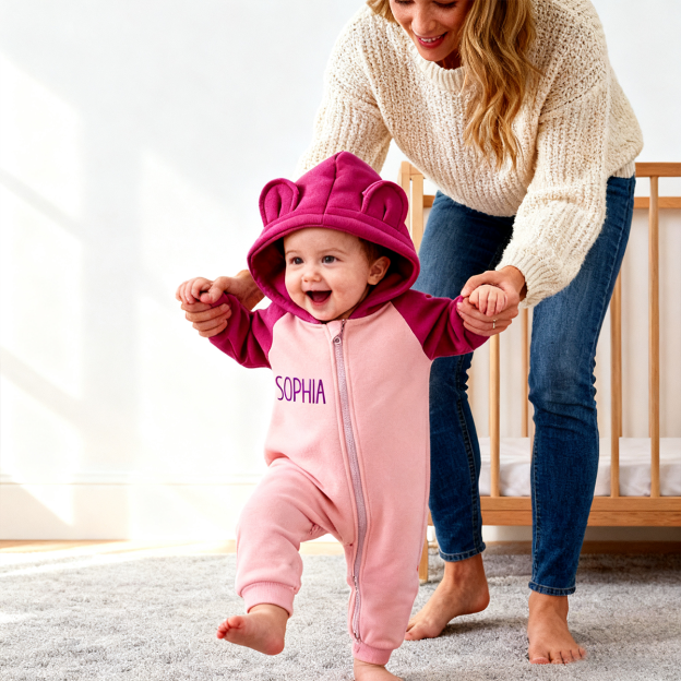 Personalized Baby Winter Cute Bear Warm Hood Romper | CWBaby323