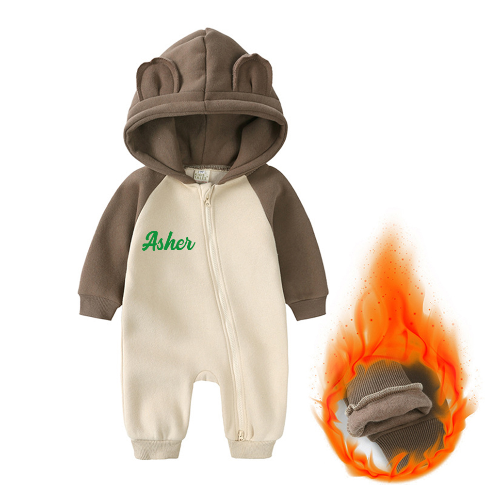 Personalized Baby Winter Cute Bear Warm Hood Romper | CWBaby323