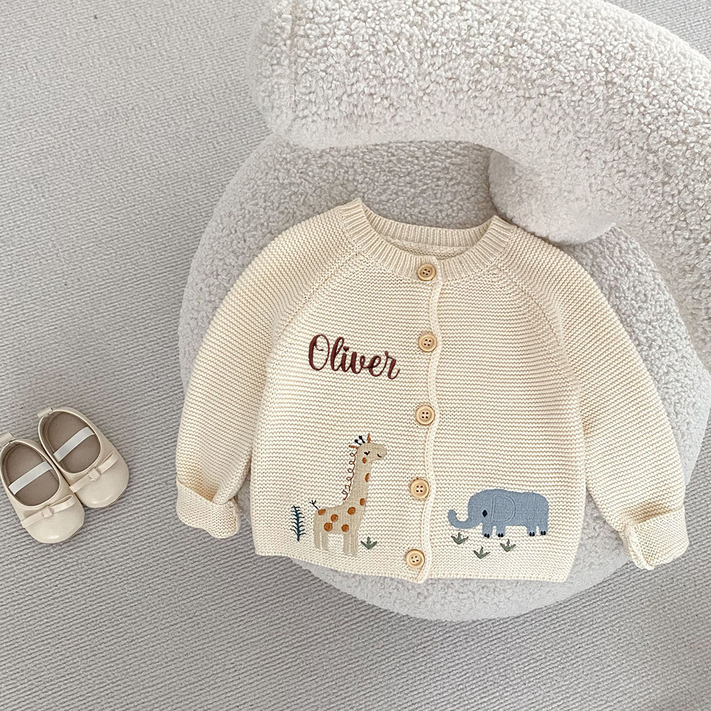 Personalized Baby Hand Embroidered Animal Cardigan| CWBaby324