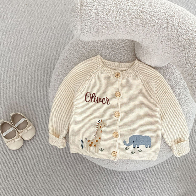 Personalized Baby Hand Embroidered Animal Cardigan| CWBaby324