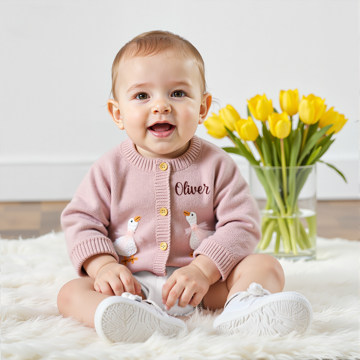 Personalized Baby Embroidered Cute Goose Cardigan | CWBaby325