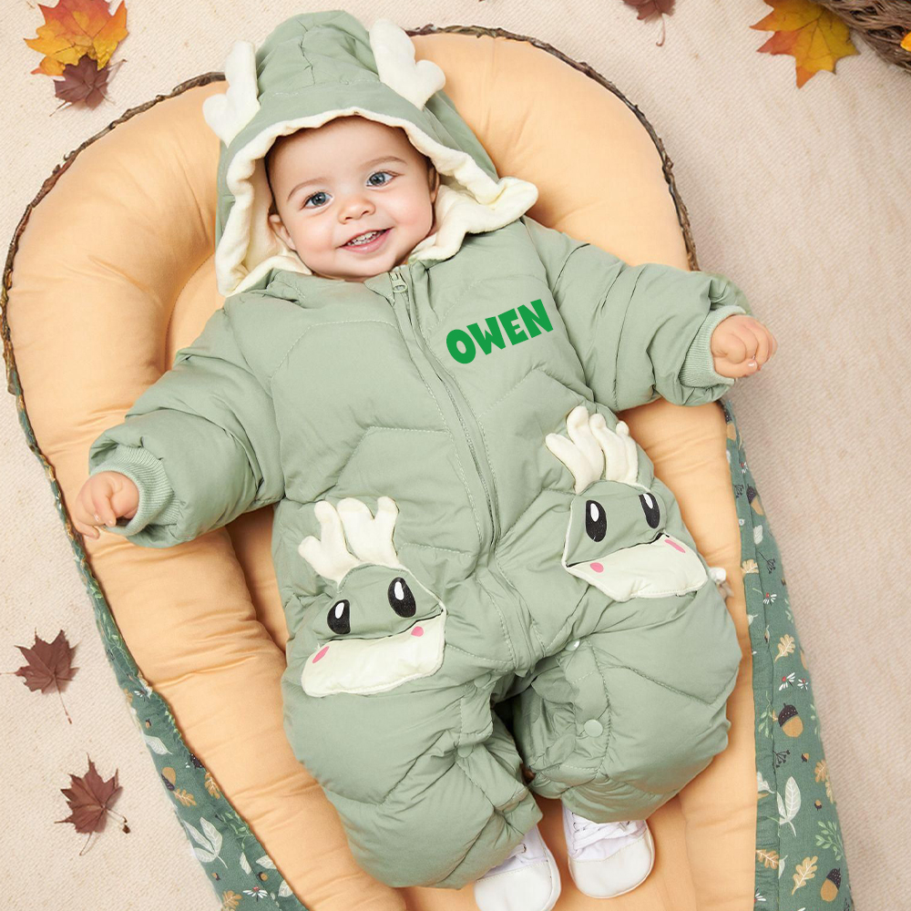 Personalized Baby Antler Lightweight Down Cotton Romper | CWBaby326