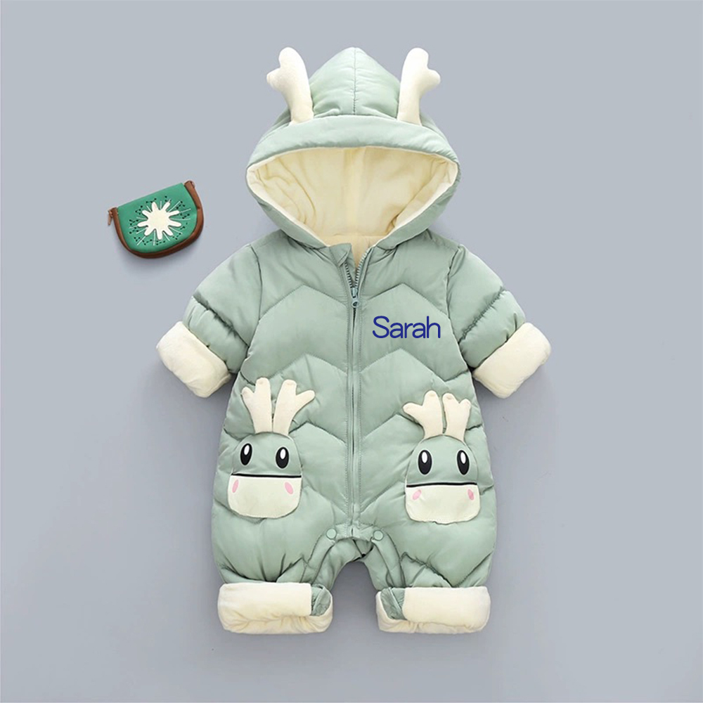 Personalized Baby Antler Lightweight Down Cotton Romper | CWBaby326