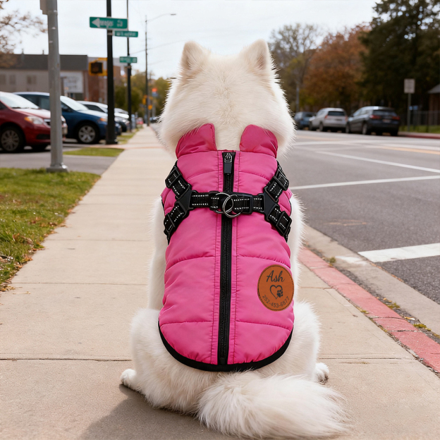 Personalized Round Leather Patch Pets Puffer Jacket | BKPet245