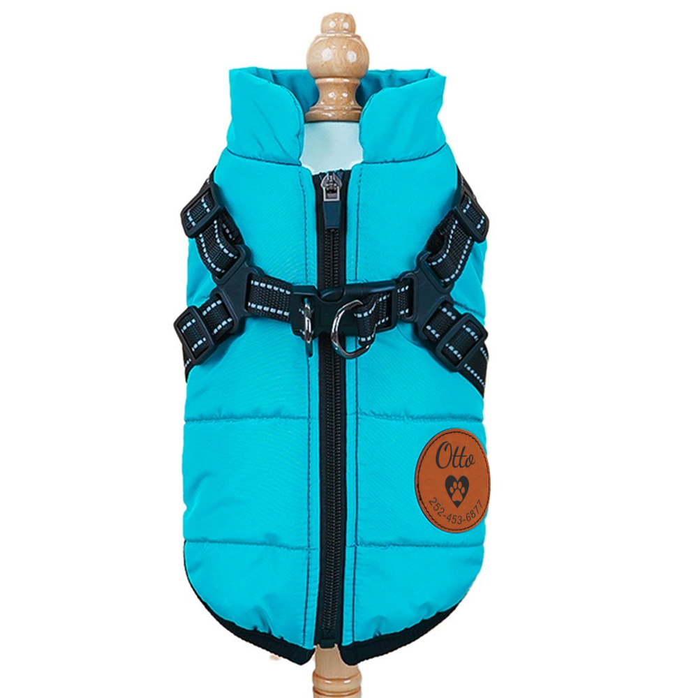 Personalized Round Leather Patch Pets Puffer Jacket | BKPet245