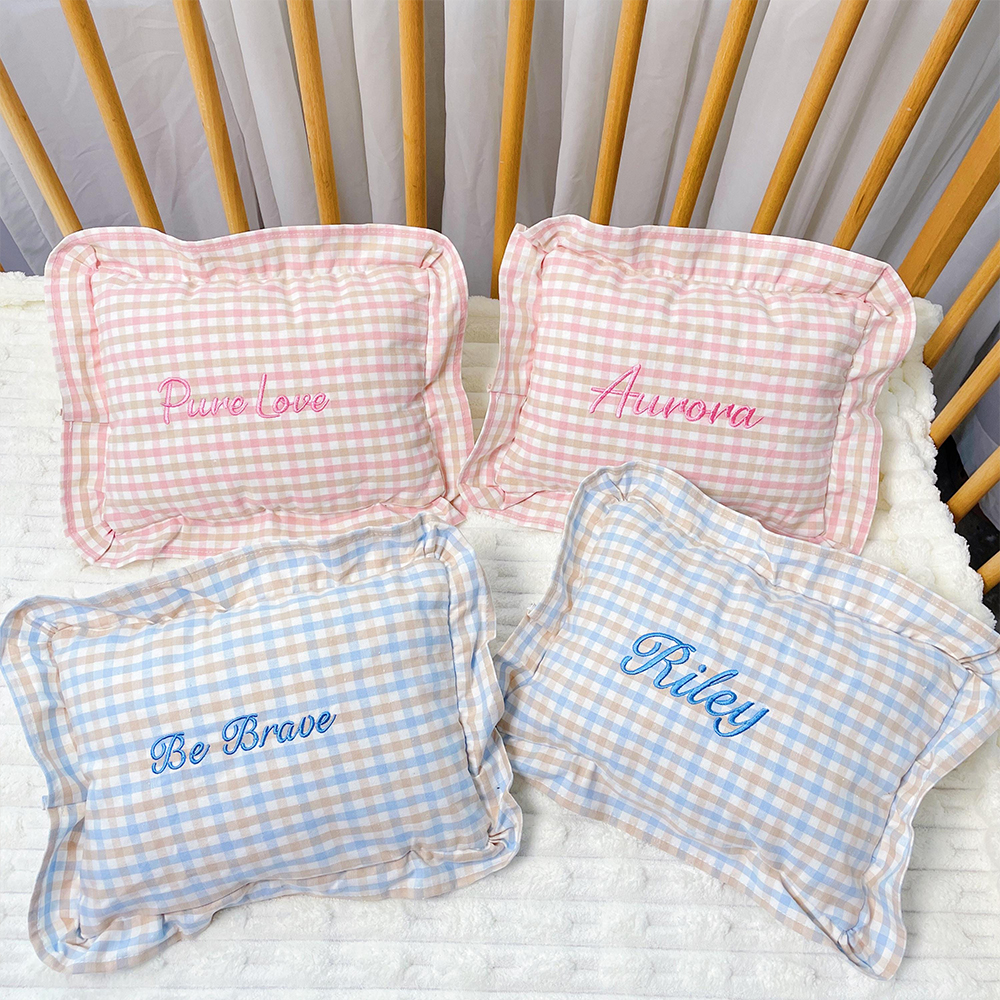 Personalized Embroidered Baby Plaid Ruffles Pillow | CWBaby328