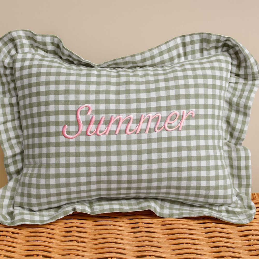 Personalized Embroidered Baby Plaid Ruffles Pillow | CWBaby328