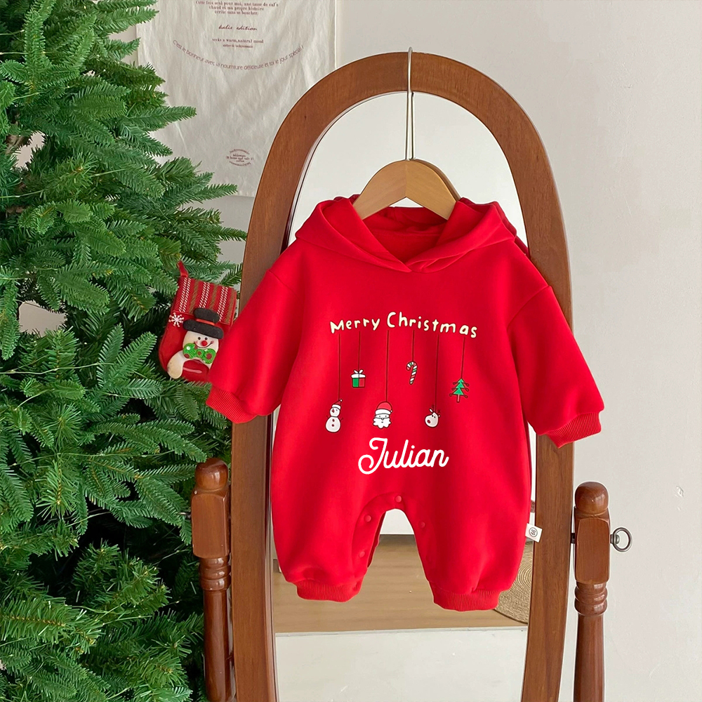 Personalized Baby First Christmas Warm Hoodie Romper | CWBaby330