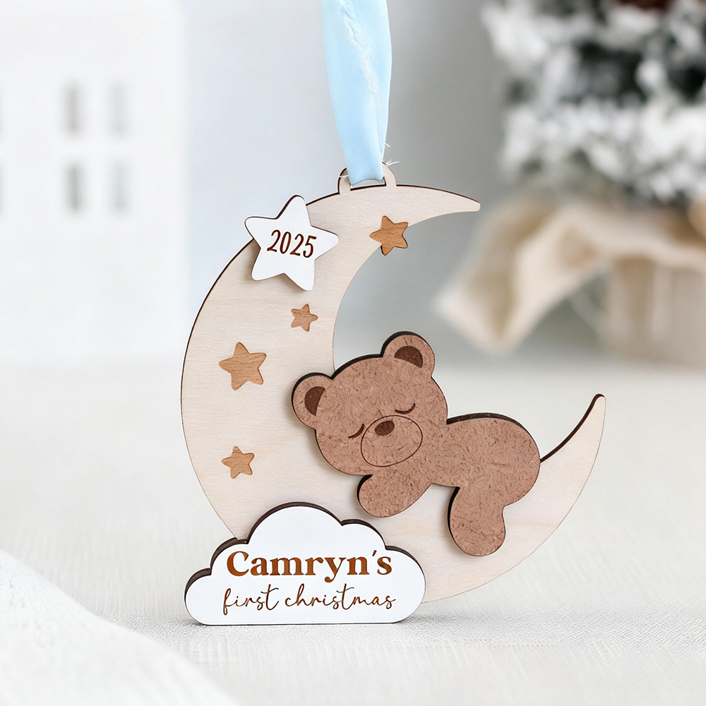 Personalized Baby First Christmas Lovely Moon Bear Ornament | MCGift190