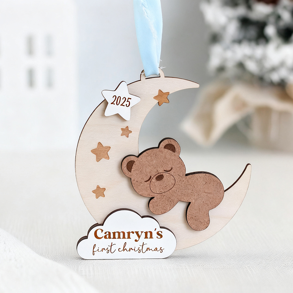 Personalized Baby First Christmas Lovely Moon Bear Ornament | MCGift190