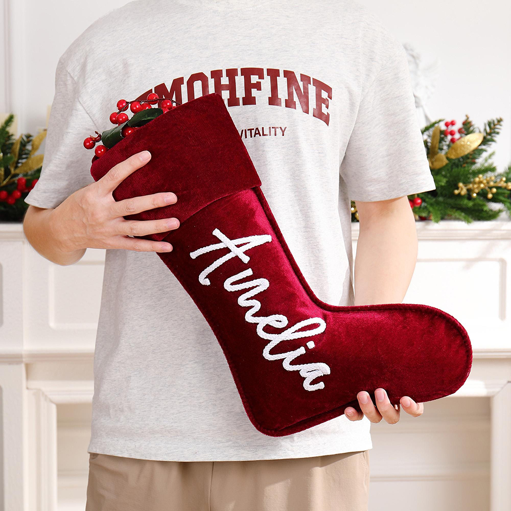 Personalized Hand Embroidery Velvet Christmas Stocking | MCGift192