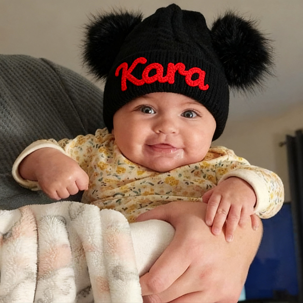 Personalized Hand Embroidery Kid Pom Pom Hat and Scarf | HSKid72