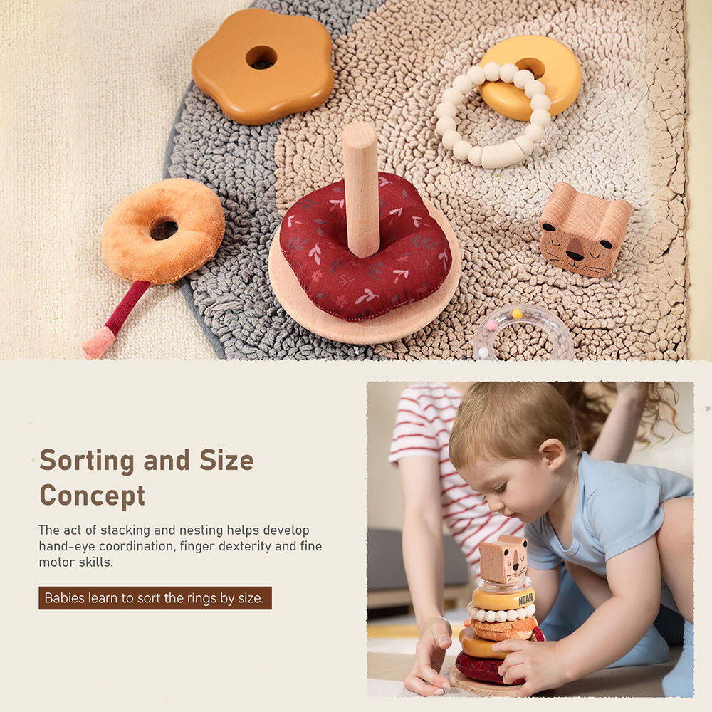 Personalized Wooden Lion Stacking Tower Exercises Toys | CWToy161