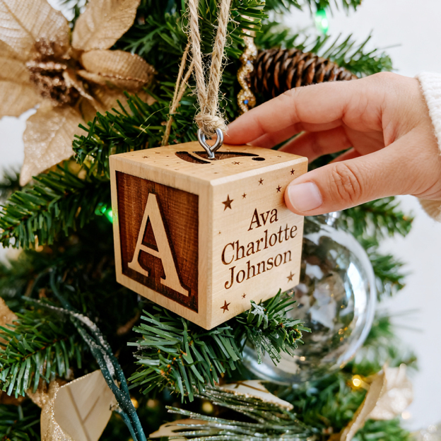 Personalized Wooden Baby First Christmas Block Ornament | MCGift200